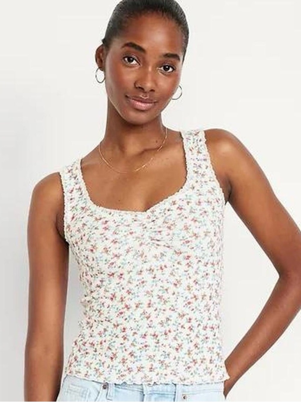 Old Navy Cinched Floral Tank Top, Women’s Size XL, White Floral
